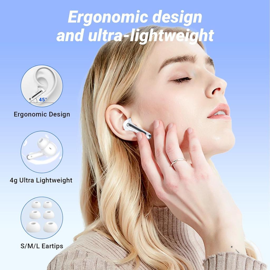 Wireless Earbuds Bluetooth 5.4 Headphones Bass Stereo, Ear Buds Noise Cancelling Mic IP7 Waterproof in Ear Earphones 36Hrs Headset for for Android iOS