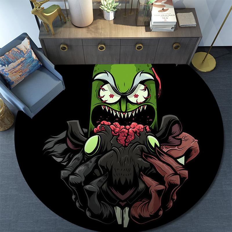 Pickle Rick Round Area Rug,Carpet Rug for Living Room Bedroom Sofa Playroom Decor,Non-slip Floor Mat