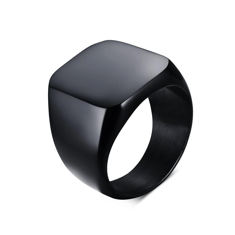 Men's Stainless Steel Square Ring – European & American Style, Engravable for Graduation - Model RC-294