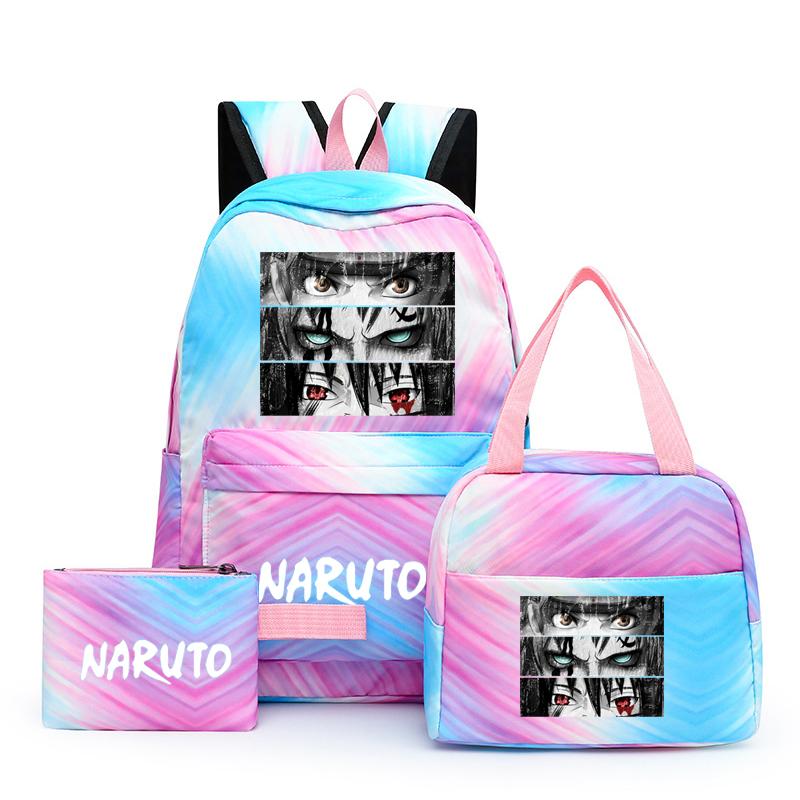 3Pcs/set Anime Naruto Canvas Backpack for Girl with Lunch Bag Pen Case Backpack Student Back To School Backpack Rucksack Mochila
