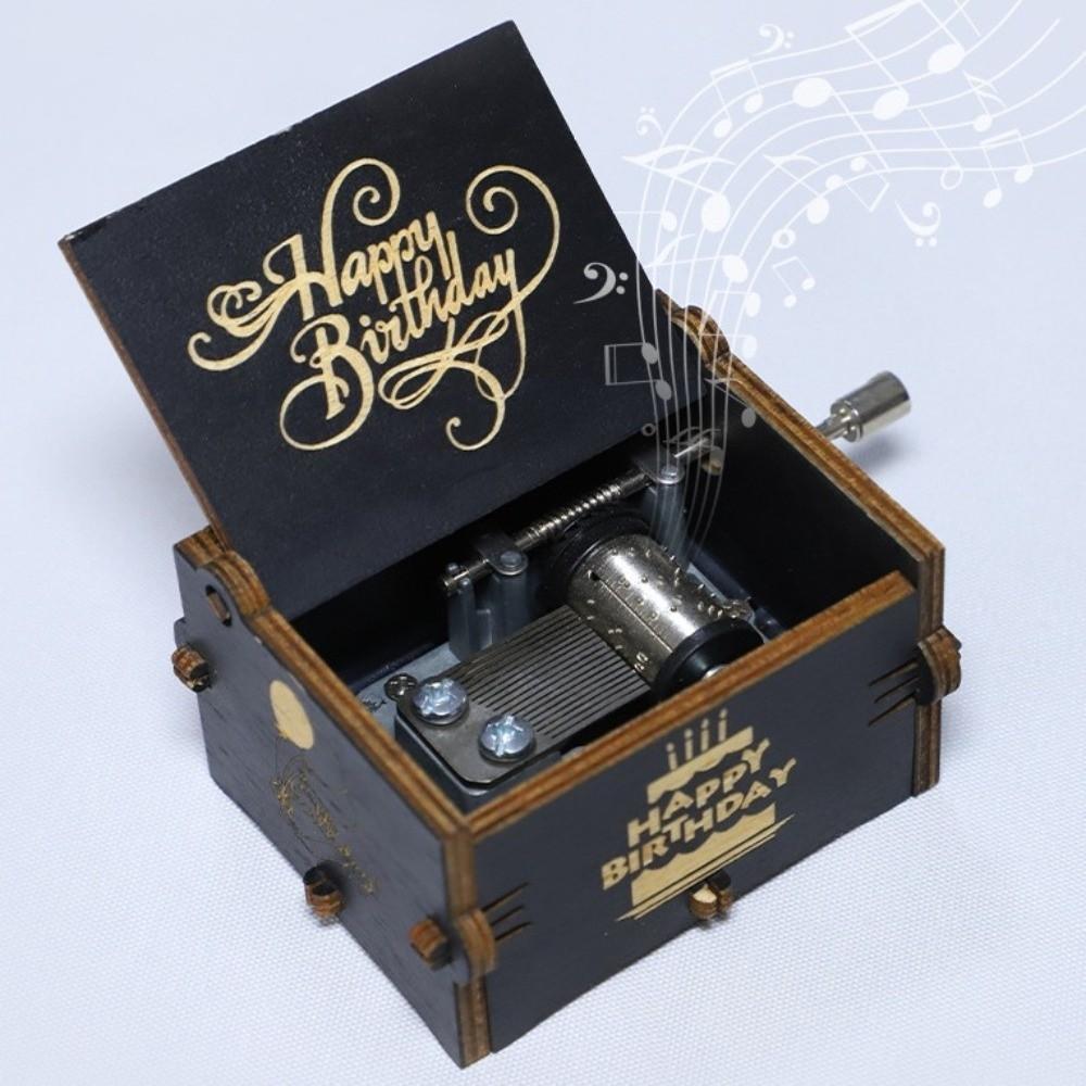 New Star Wooden Music Box Hand Crank Happy Birthday Carved Musical Box Blue Classical Light Luxury Music Gifts Birthday Gifts