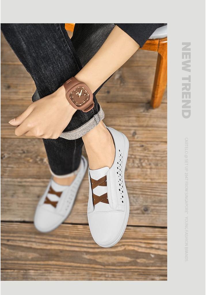 Men's Summer Breathable Casual Slip-on Shoes: Trendy Korean Style Leather Board Shoes