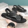 Fashion Solid Color Leather Sandals for Men 2025 Summer New Designer Anti-slip Soft Sole Beach Shoes Male Outwear Dual-use Slipper Shoes