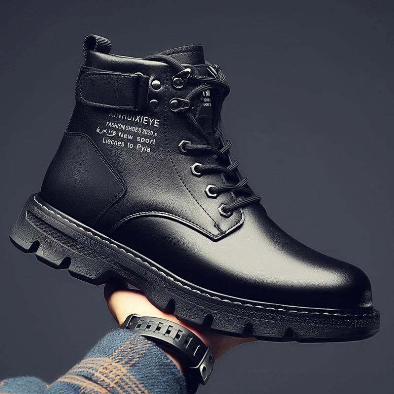 Fashion Women's Boots Men's Boots Spring Autumn High Top Safety Boots Man Shoes Black Motorcycle Casual Leather Shoes Men Botas Botines