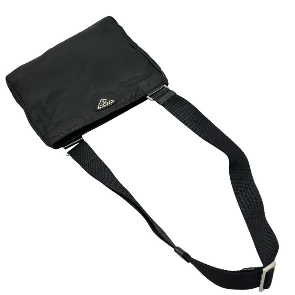 PRADA Triangular logo Shoulder Bag black unisex used