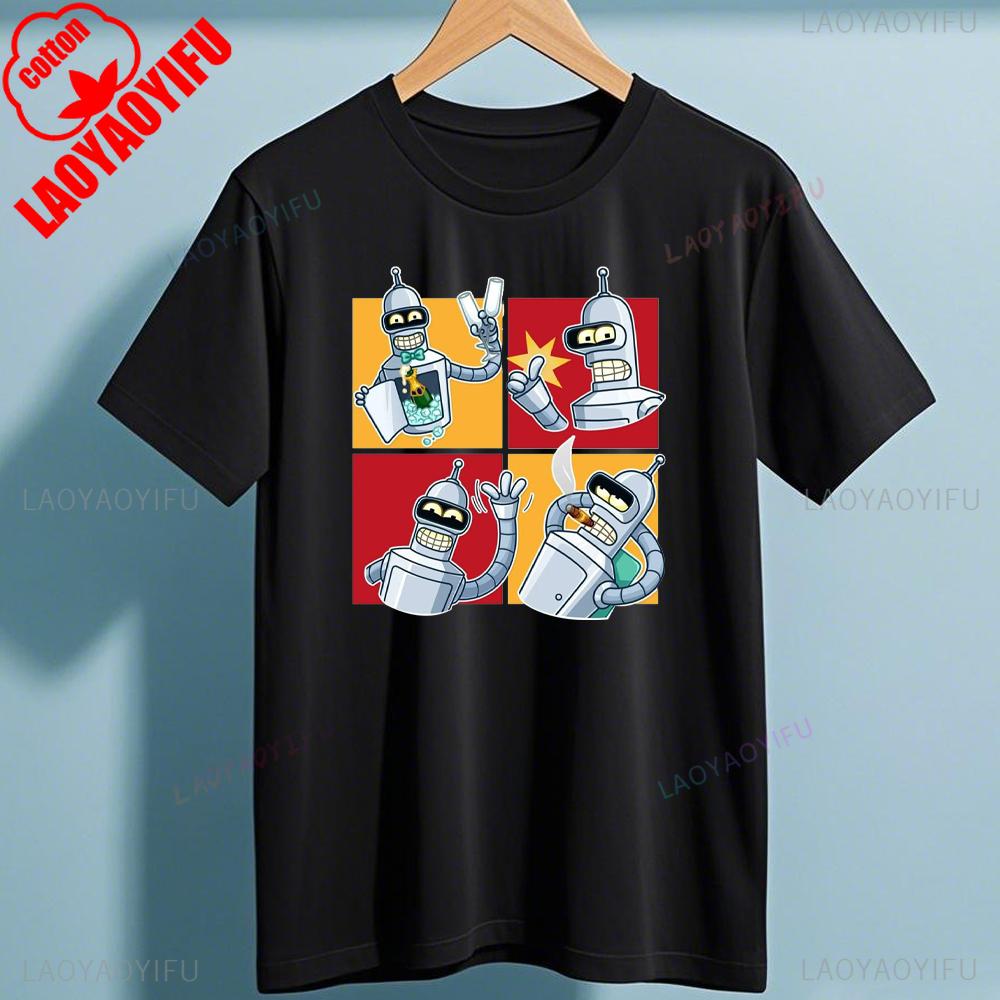 Bbender Cartoon Ffuturamas T Shirt Casual Fun Tshirt For Unisex Round Neck Cotton Shirt Short Sleeve Cottton Harajuku Streetwear
