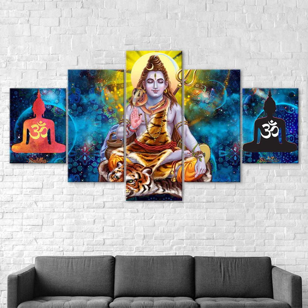 Lord Shiva Giving Blessing Meditation 5 Piece Five Panel Wall Canvas Print Modern Art Poster Picture Home Decor Gift For Him For Her