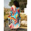 Damenmode Sommer Frühling Farbblockdruck 1/2 Ärmel V-Ausschnitt Lose Taille Freizeitkleider