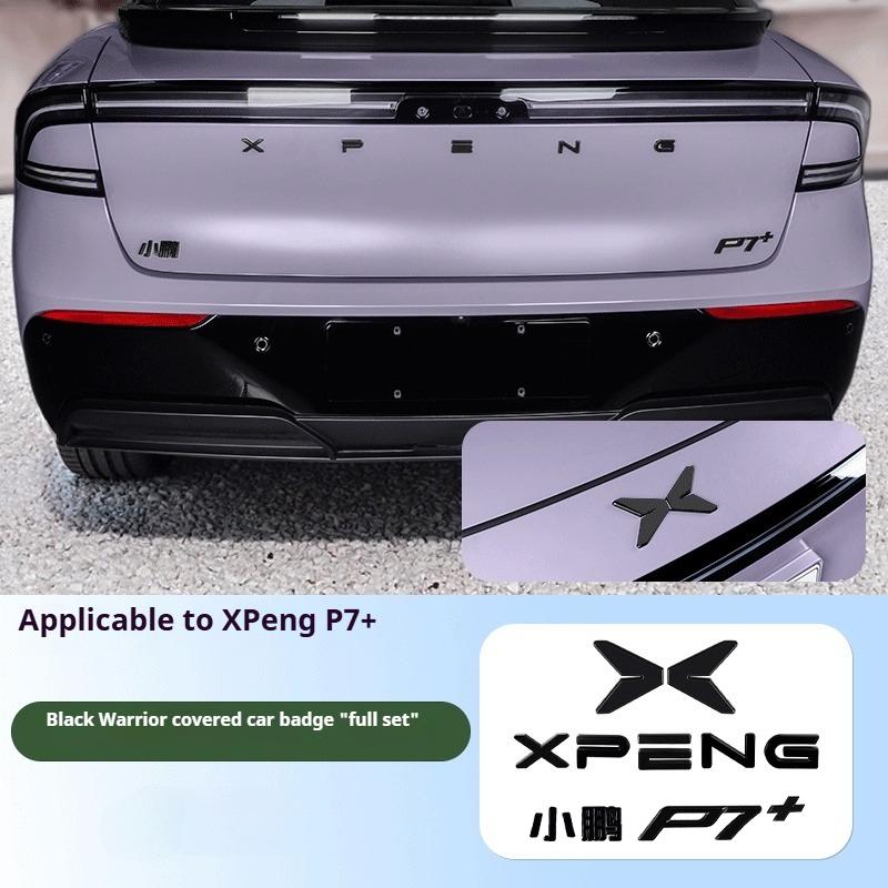 For Xpeng P7+ Xiaopeng P7+ Car Emblem Blackening Modification Front Head Emblem Decal Glossy Black Rear Emblem