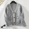 Høst Vinter Vintage Løs Langermet V-hals Genser Ensfarget Cardigan Strikkeplagg
