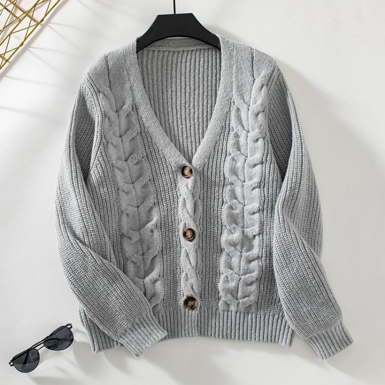 Høst Vinter Vintage Løs Langermet V-hals Genser Ensfarget Cardigan Strikkeplagg