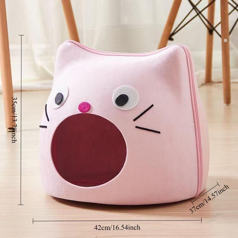 Cute Felt Cat Shape Bed Cats Semi Enclosed House for Cats Cartoon Sturdy and Non Collapsing Puppy Kitten Bed Pet Supplies Gifts