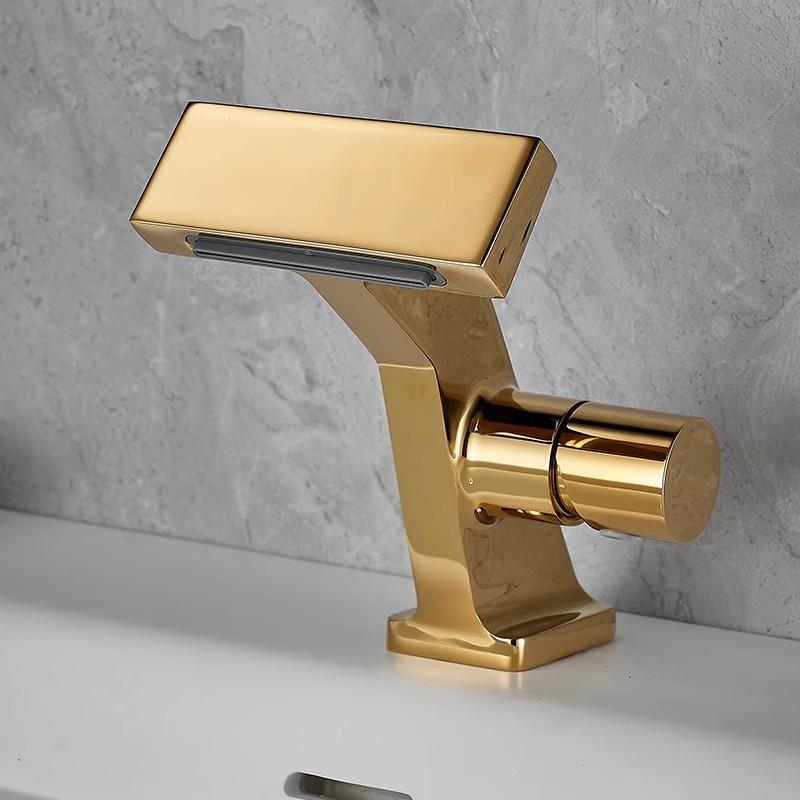 Bathroom Basin Faucet Gray Single Lever Hot and Cold Waterfall Crane Brass Sink Mixer Black Chrome Gray Tap