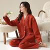 Pajamas Ladies Spring And Autumn Thickened Pure Cotton Long Sleeve Sandwich Air Cotton Autumn And Winter Sandwich Middle-Aged Mom Loungewear
