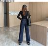 MODIQUE Autumn Plus Size New Women Long Loose Casual Jeans Lady Straight High Waisted Basics Crimping Pants Vintage  Winter  Trousers