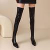 Krazing Pot Cow Skin Autumn Winter Shoes Low Heels Elastic Boots Big Size 46 Women Keep Warm Over-the-knee Boots