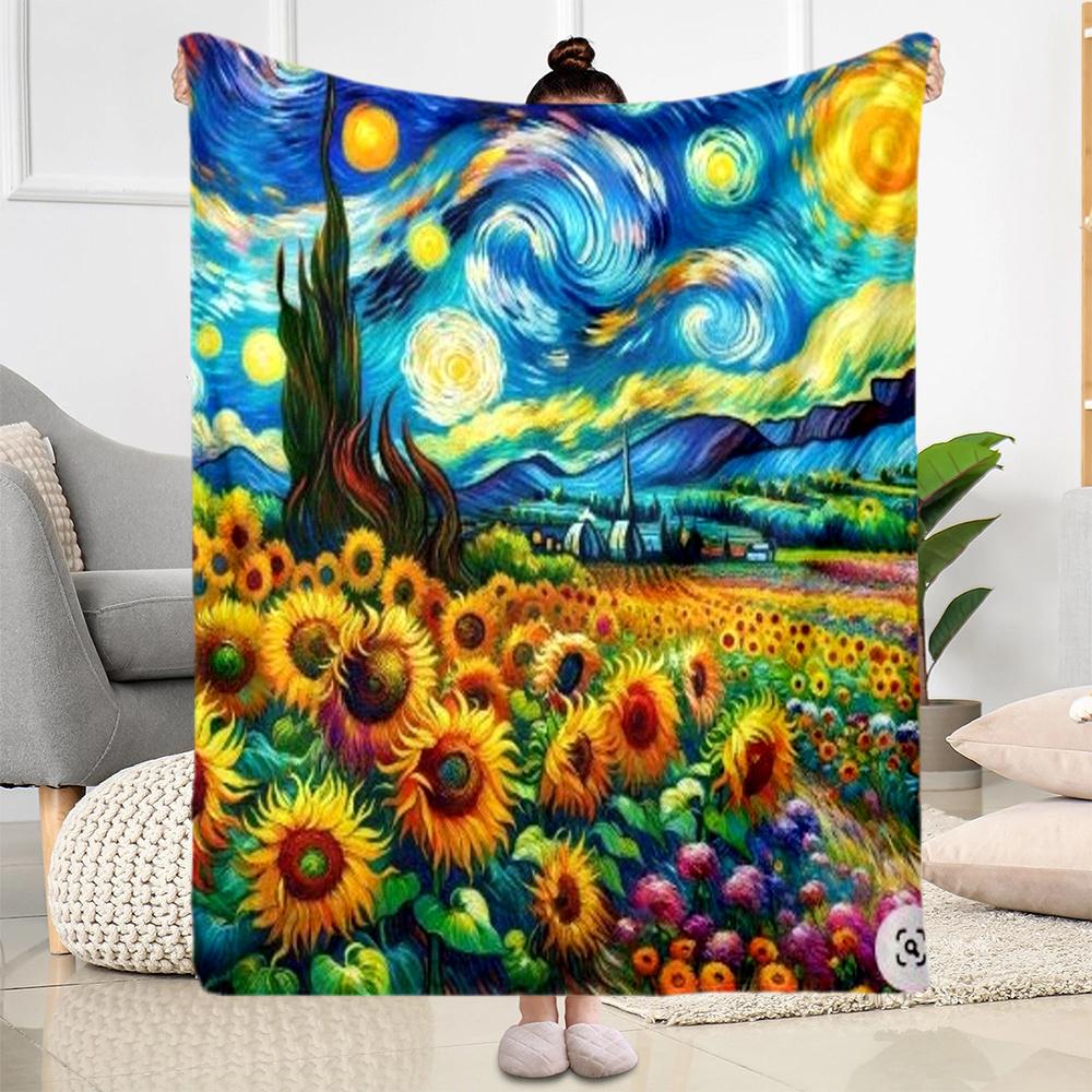 Sunflower Starry Sky Personalized Text Blanket Lightweight Personalized Blanket Soft Cozy Great For Sofa Bedding Bed Home Decor Ideal For All Seasons