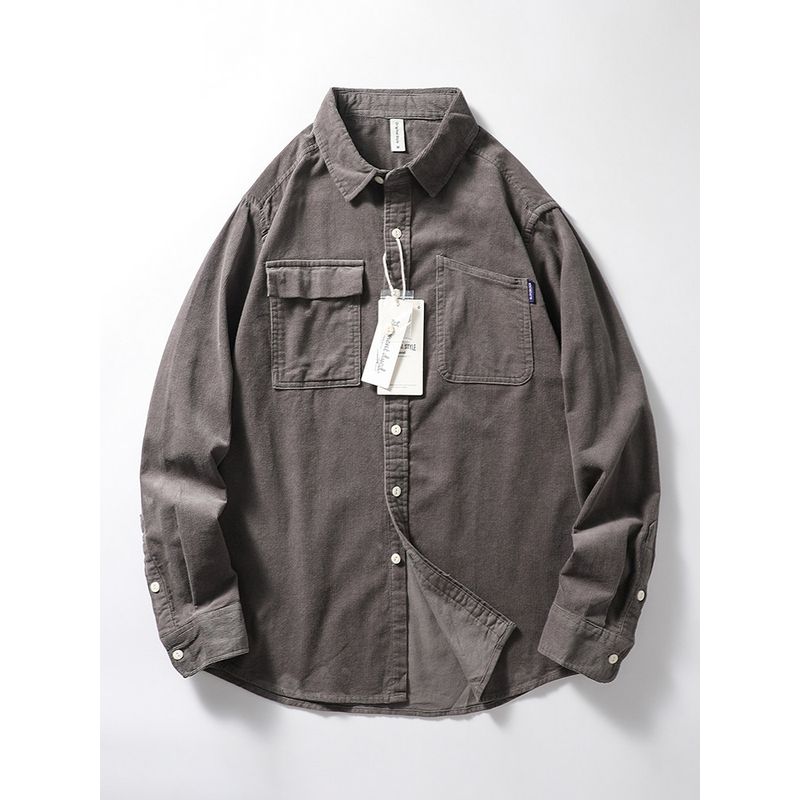 Pure Cotton Corduroy Shirt Coat Men s Spring and Autumn Long Sleeve Trendy Export Men s Japanese-Style Retro Pure Cotton Workwear Shirt Dark gray M