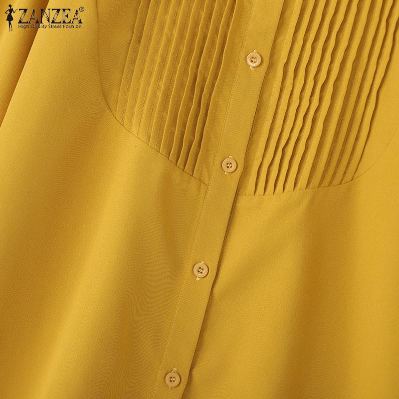 ZANZEA Women Casual Classic Collar Solid Color Loose Long Sleeve Button Blouse