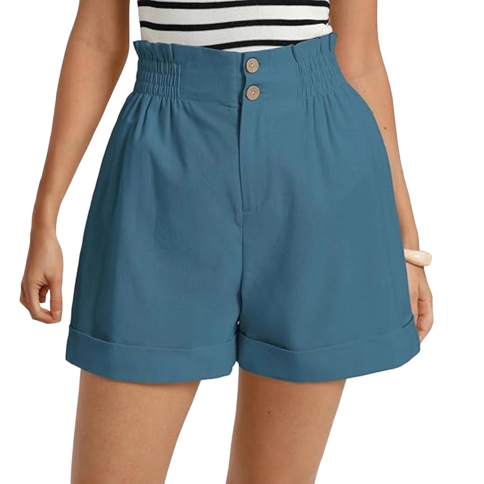 

Women s Fashionable Casual Color Elastic Buckle Zipper Pocket Shorts M