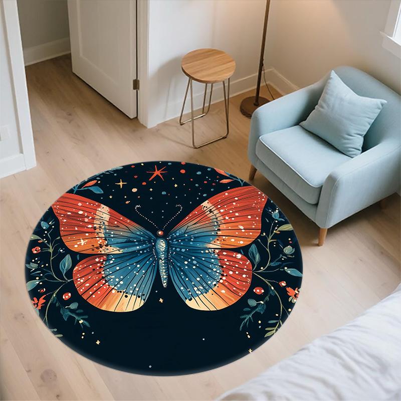 Flower Butterfly,Round Area Rug,Carpet Rug for Living Room Bedroom Sofa Playroom Decor,Non-slip Floor Mat