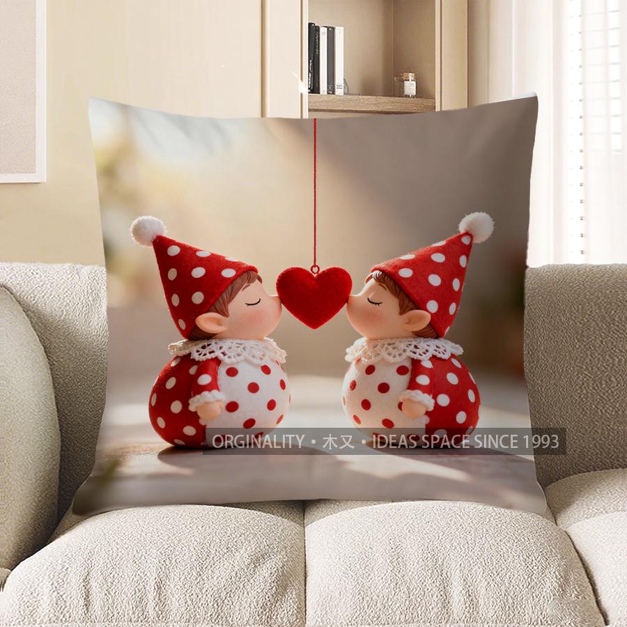 

2D Cute Dwarfs Kissing Heart Digital Print Pillow Cover Pattern Cushion Cover Suitable For Sofa Bedroom Car Pillow Cover 40x40cm