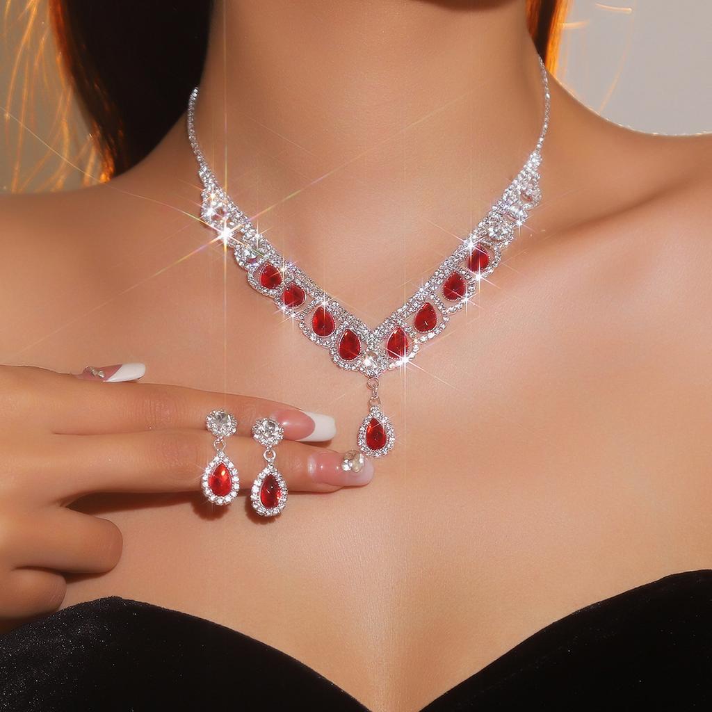 Sparkling Full Diamond Necklace Earrings Set of Two, Versatile Earrings Necklace Set, Bridal Jewelry.