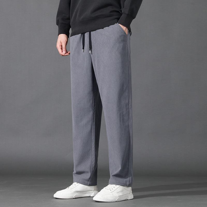 Pánské manšestrové ležérní kalhoty se stahovací šňůrkou, elastickým pasem, rovnou nohavicí, teplý a volný střih, pánská nadměrná velikost