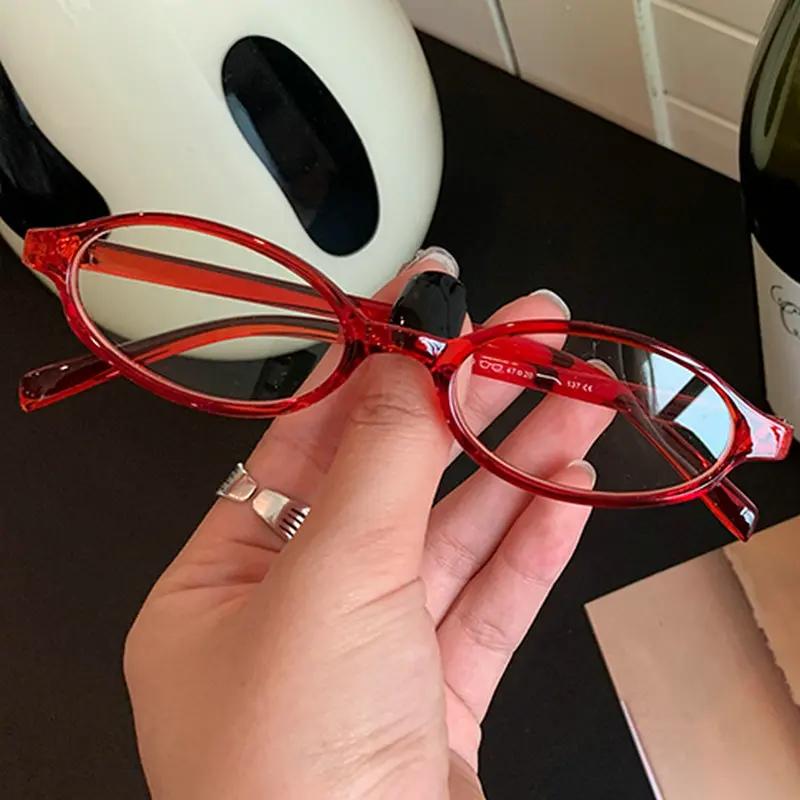 Damen Retro Ovale Brille Y2K Japanische und Koreanische Mädchen Roter Grüner Rahmen Glas Brillen Dekorativ Computer Blaulichtfilterbrille
