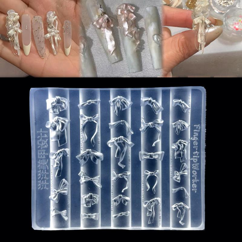 3D-rosett Silikon Nagelform Blandade Storlekar Formade Bandrosetter Mjuka Stämplingsplattor Kawaii Fluga Diy Manikyr Konstform Verktyg