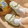 Cute bow cotton slippers autumn and winter color matching fluff mop indoor home use velvet thick-soled warm cotton shoes
