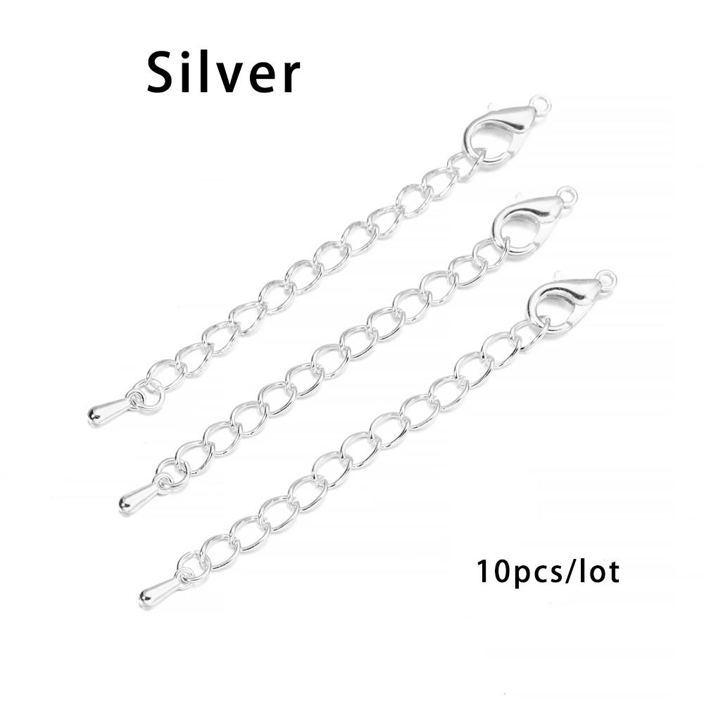 10pcs/lot 50 70mm Tone Extended Extension Tail Chain Lobster Clasps Connector For DIY Jewelry Making Findings Bracelet Necklace