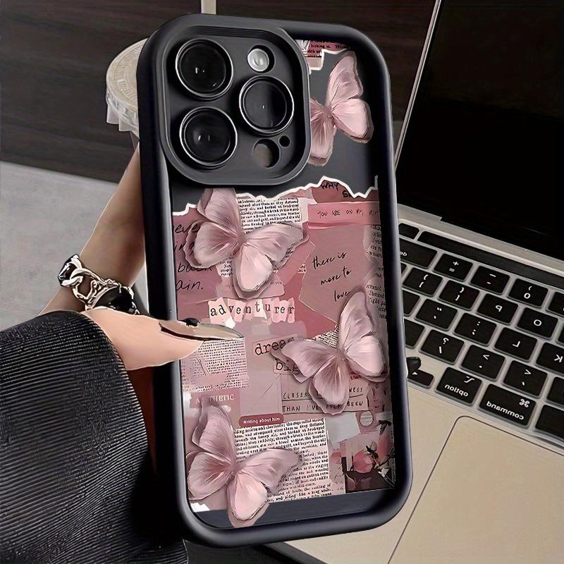 Fashion Pink Butterfly Design Phone Case Suitable for iPhone17 16 15 14 13 12 11Pro/Max/Plus Anti Drop and Anti Shock Back Cover