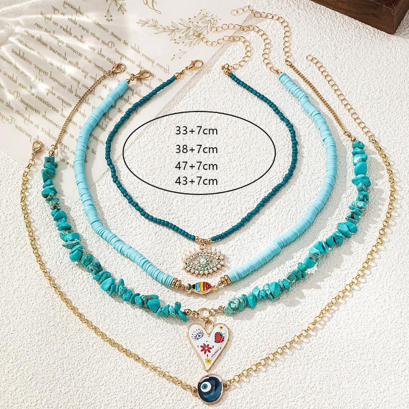 [HF]#1Set Ethnic Style Blue Natural Stone Beads Choker Necklaces For Women Bohemia Geometry Pendant Necklace Trendy Neck Jewelry