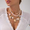 Niche imitation pearl beaded snake bone chain necklace, flower pendant stacked collarbone chain jewelry women