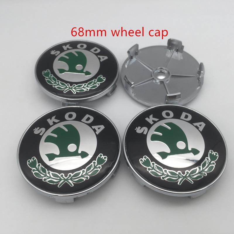 LOLL4 4pcs For Skoda black/green 56mm 60mm 65mm 68mm Car emblem Wheel hub Center Cap Badge covers sticker Decals Styling accessories