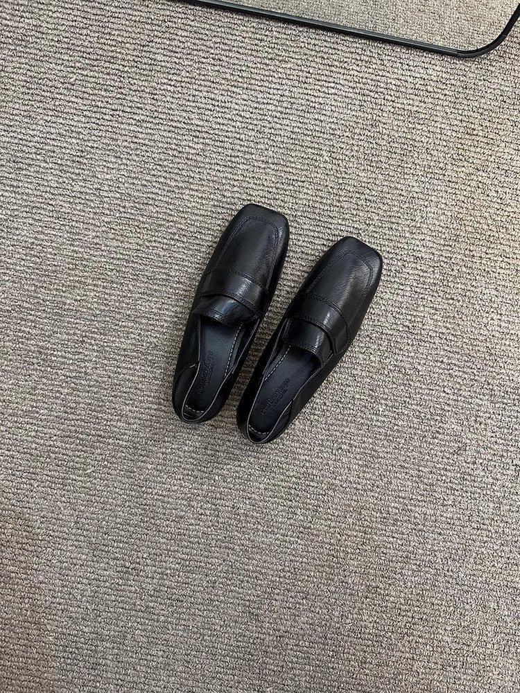 Women's Square Toe D'Orsay Flats - French Retro Soft Leather Slip-On Loafers
