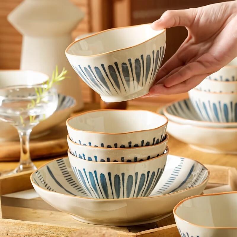 ZISIZ Japanese Style Ceramic Noodle Bowl Set