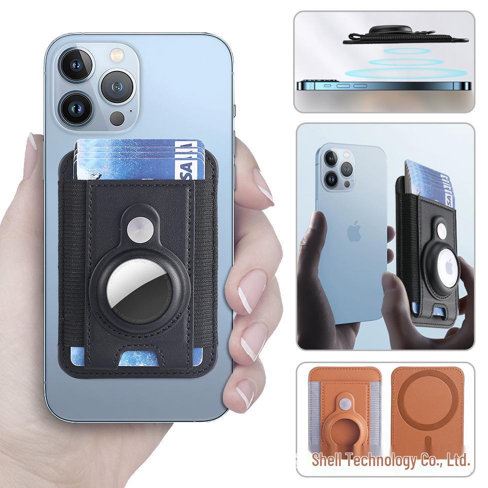 Leather Magnetic Card Holder for AirTag Locator - Strong, Elastic, MagSafe Compatible ID Wallet