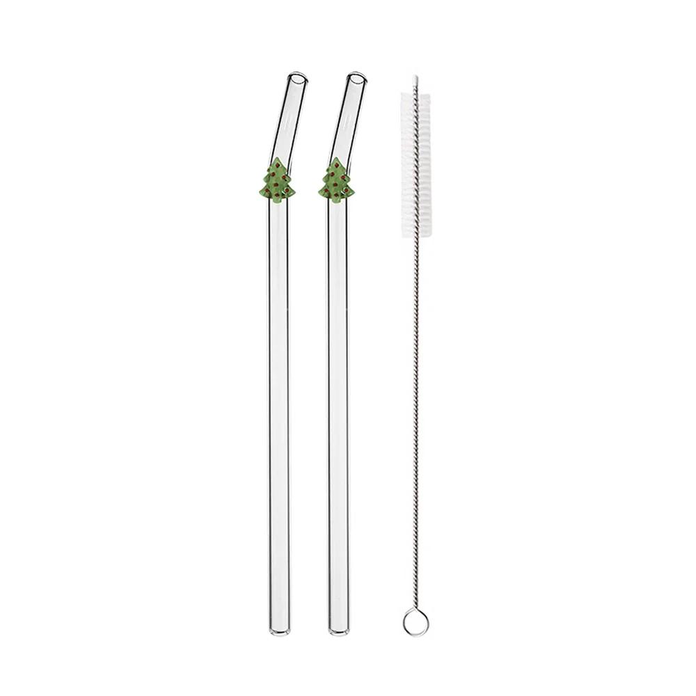 

Christmas Tree Glass Straws Reusable Clear Straws for Smoothies Cocktails Drinking Eco Friendly Bar Tools Drinkware Straws