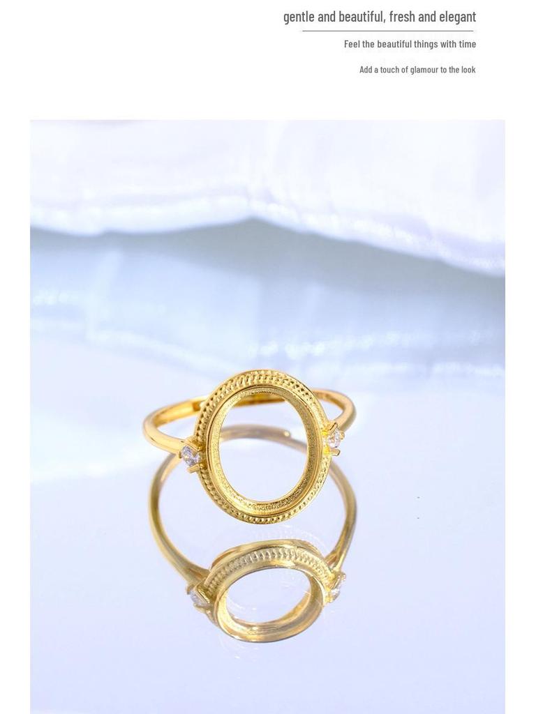 Vergoldete S925 Sterling Silber Oval Eiform Offener Ring Fassung mit Aussparungsdesign für Damen
