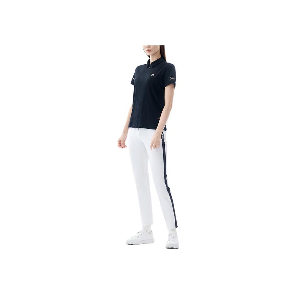 Fila Solid Color Logo Slim Fit Half Zip Short Sleeve Polo Shirt Women Tops Black A11W225128FBK