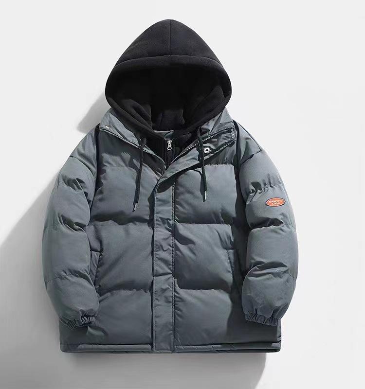Fake two-piece cotton-padded jacket for men, hooded down-padded jacket, trendy brand thickened large size cotton-padded jacket, Hong Kong style