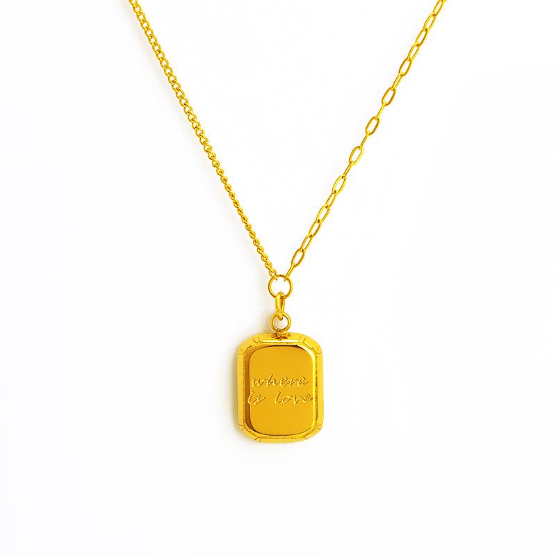 French Style 3D Gold Brick Choker Necklace - Chocolate Square Titanium Steel for Women