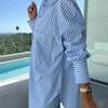 Casual Loose Women Long Sleeve Blouse Blue Pink Striped Button Shirt One Pocket Office Lady Camisas Femininas Camisas Lisas