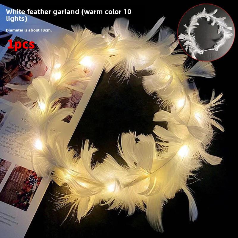 Hair Lighted Led Accessory With Silk Flowers For Bridal Photos Decoration Gift Feathers