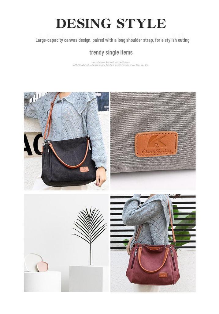 Retro Canvas Women's Crossbody Handbag - Casual Solid Color Shoulder Bag for Students