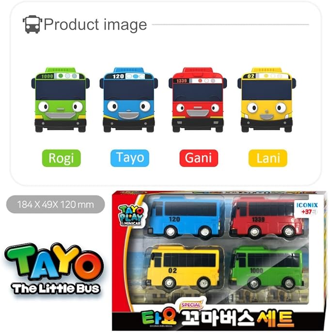 Tayo Origine Corea Modello-The Little Bus Tayo Special Friends Veicoli Set 4 Pezzi (Tayo Gani Lani Rogi)