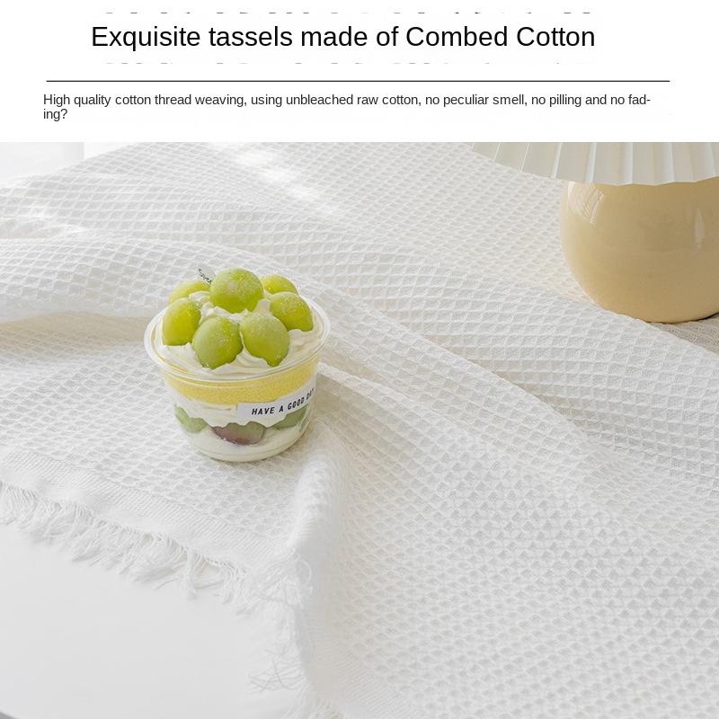 Nordische Tischdecke aus Baumwollleinen, rechteckig, für Couchtisch, Quaste, Spitze, Tischdecke