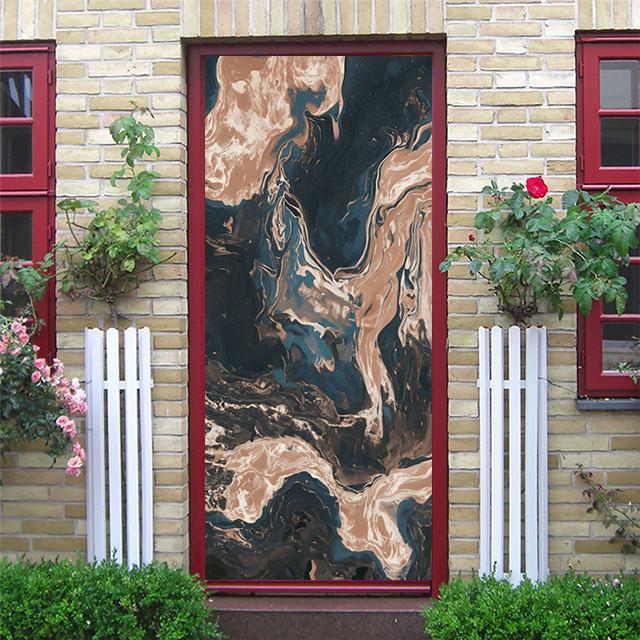 Bílé mramorové samolepky na dveře Západ slunce Jednoduché abstraktní linie bambusová lednička Tapeta do obývacího pokoje Domácí dekorace Ložnice Art Decals